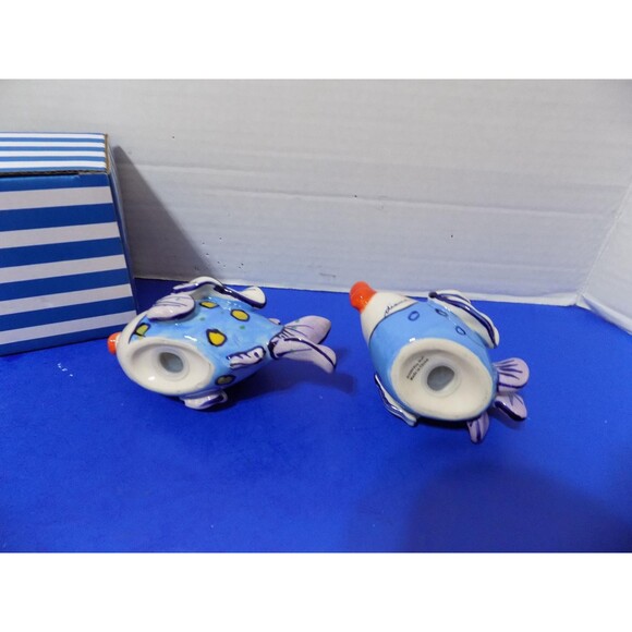 NEW Diane Blue Sky Clay Works Fancy Fish Salt & Pepper Shakers Anthropomorphic - Picture 7 of 8